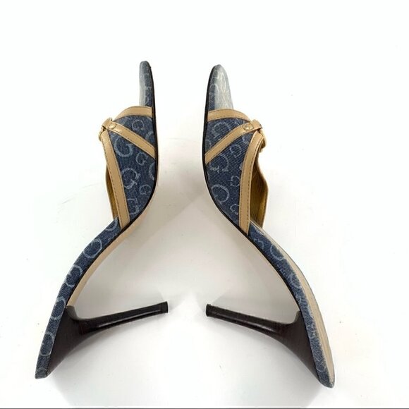 Guess promise heels 5.5 denim blue Jean rhinestone slip on slides Y2k vintage - Picture 6 of 13